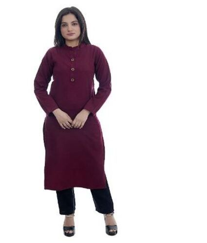 Daily Wear Long Sleeves Plain Woolen Kurti For Women Bust Size: 36 Inch (In)