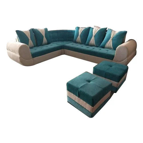 Indian Regional Machine Cutting Eco Friendly Modern Solid Wood Velvet L Shape Sofa Set No Assembly Required