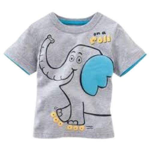 Kids Printed Round Neck Short Sleeve Cotton Casual Wear T Shirt Bust Size: 12 Inch (In)