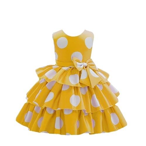 Kids Printed Sleeveless Breathable Yellow Cotton Frock