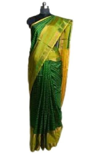 Silk Ladies Dark Green Checked Casual Pattu Saree