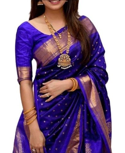 Summer Ladies Printed Blue Party Wear Silk Saree