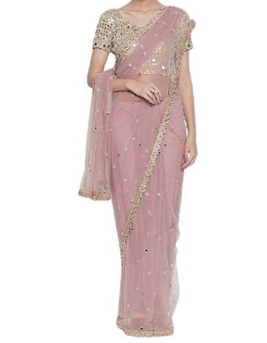 Crepe Ladies Printed Peach Party Wear Net Saree