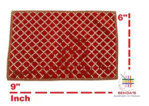 Red Lightweight Rectangular Modern Anti Slip Latex Handmade Technics Velvet Pooja Asan