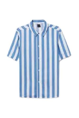 Mens Blue Striped Short Sleeve Casual Shirts