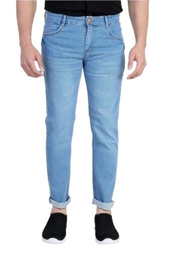 Blue Mens Plain Slim Fit Denim Jeans