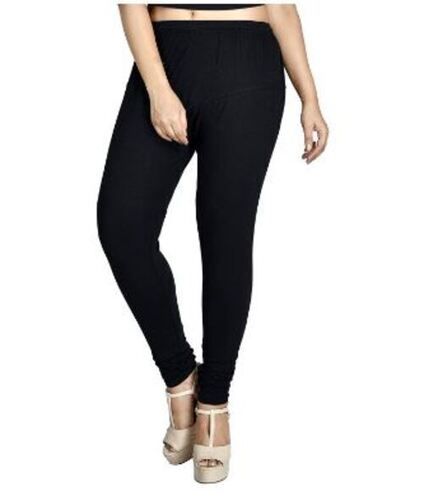 Black Slim Fit Casual Wear Plain Cotton Straight Legging For Ladies