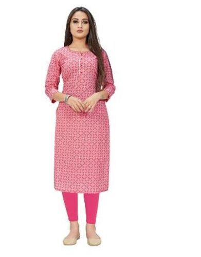 Women Casual Wear 3-4Th Sleeves Printed Cotton Kurti Bust Size: 36 Inch (In)