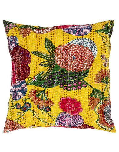 Multicolor 16X16 Inches Soft Square 100%Cotton Printed Kantha Cushion Cover