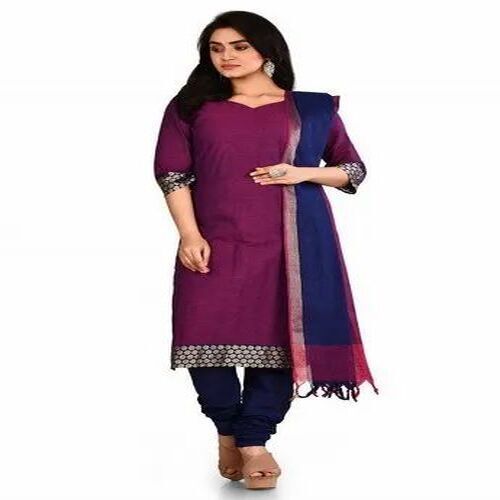 Multiple Casual Wear 3/4Th Sleeves Plain Satin Salwar Kameez