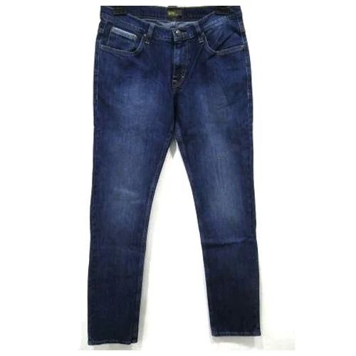 Blue Casual Wear Narrow Fit Ankle Length Plain Dyed Straight Denim Jeans For Mens