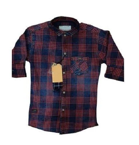 Full Sleeve Button Down Collar Checked Cotton Shirts For Kids Age Group: 5 Year Above