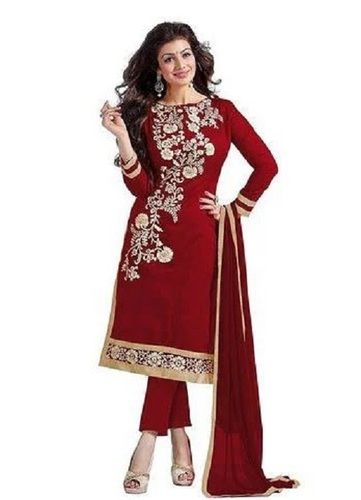 Full Sleeve Round Neck Embroidered Cotton Designer Suit For Ladies