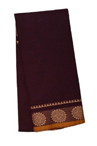 Traditional Ladies Dark Maroon Golden Zari Border Cotton Sarees