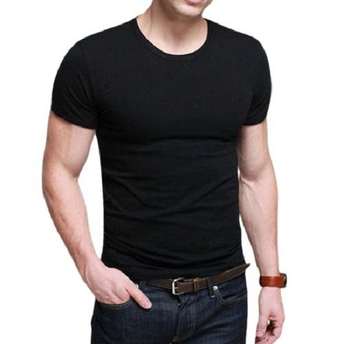 Black Mens Plain Casual Wear Round Neck Short Sleeve T Shirt