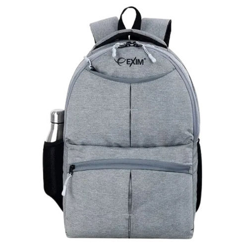 Grey 15 Liter Capacity Zipper Closure Plain Canvas Laptop Backpack For Traveling Use