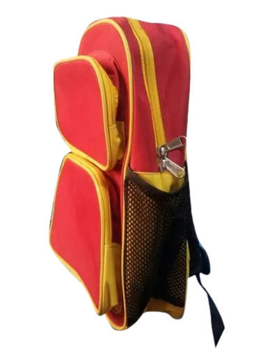 Red And Yellow 8 Kilogram Capacity Zipper Closure Nylon School Bag With Multiple Compartments For Kids Use