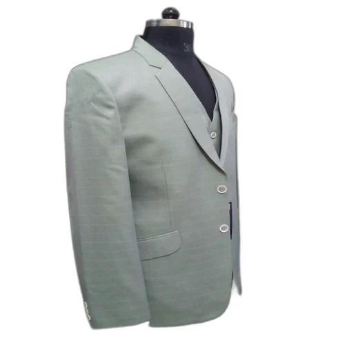 Grey Formal Wear Spread Collar Long Sleeve Plain Dyed Cotton Suit For Men 