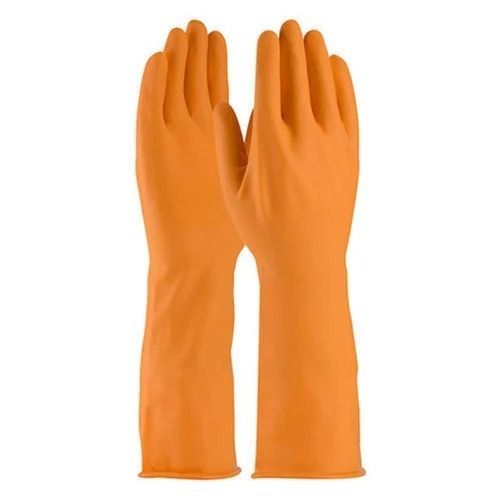 Orange Full Finger Long Cuff Plain Rubber Electrical Glove For Industrial Use 