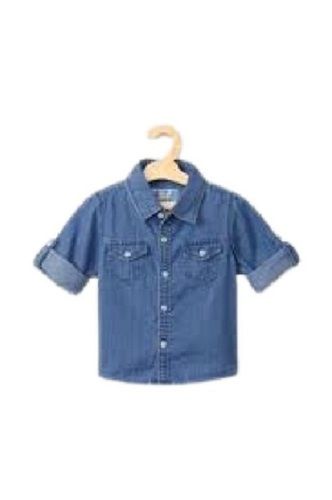 Kids Causal Wear Half Sleeve Blue Plain Demin Shirts Bust Size: 12 Inch (In)