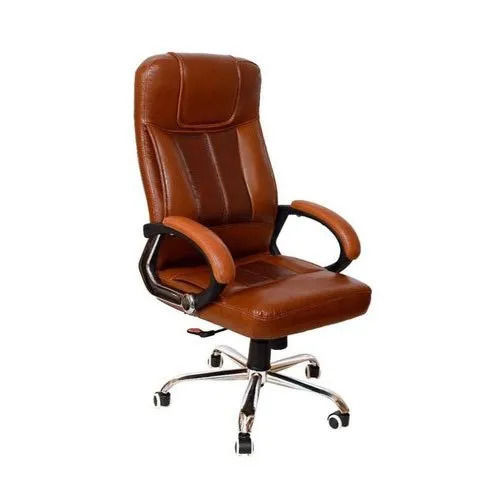 Polished Finish Leather And Stainless Steel 360A C Swivel Designer Office Chair