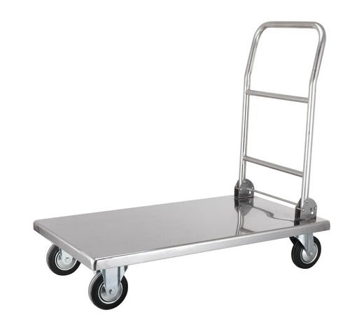 Silver Polished Finished Stainless Steel Platform Trolley For Industrial Purpose 