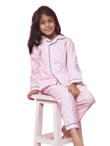 Regular Fit Skin Friendly Full Sleeve Printed Cotton Nightwear For Girls 