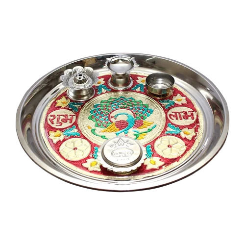 10 Inches Round Corrosion Resistant Polished Stainless Steel Pooja Thali