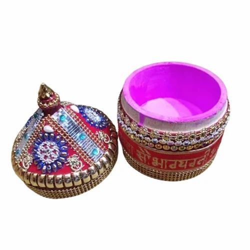 120 ग्राम हैंडवर्क रेड एंड ब्लू वेडिंग वुडन कुमकुम बॉक्स