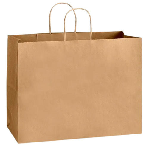 Brown Biodegradable Rectangular Kraft Paper Carry Bag With Flexiloop Handle 