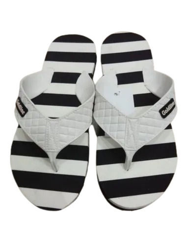 Black And White Casual Wear Lightweight Slip Resistant Rubber Flat Flip-Flop Slipper 