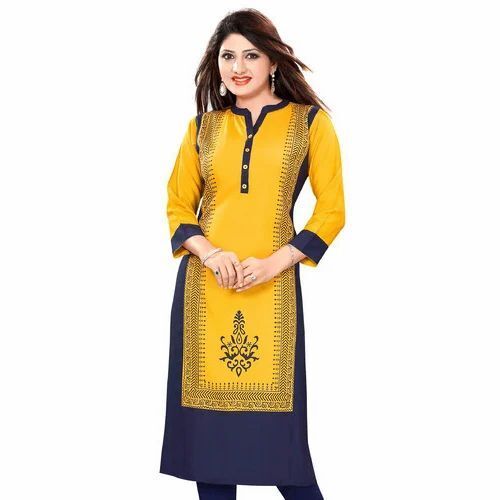 Washable Ladies 3/4Th Sleeves Printed Cotton Kurti For Casual Wear