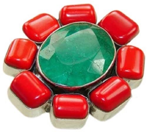 Modern Stylish Delicate Polished 925 Sterling Silver Ring With Coral And Emerald Gender: Women