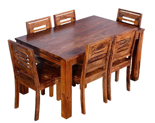 Modern Teak Finish Wooden Dining Table With Six Seater For Indoor Furniture Use