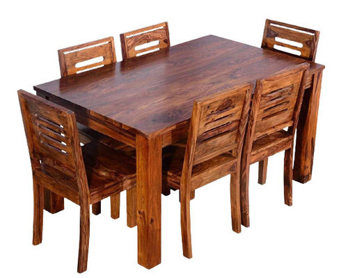 Machine Made Modern Teak Finish Wooden Dining Table With Six Seater For Indoor Furniture Use