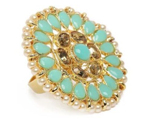 Pearl And Rhinestone Artificial Brass Imitation Finger Rings For Women 