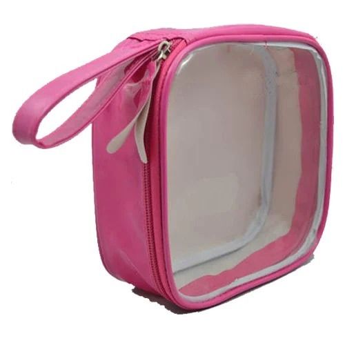 Pink 12X8 Inch Single Flexi Loop Handle Zipper Closure Pvc Packaging Bag