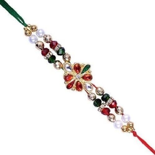 Multicolor 20 Cm Stone And Thread Embroidered Handmade Rakhi