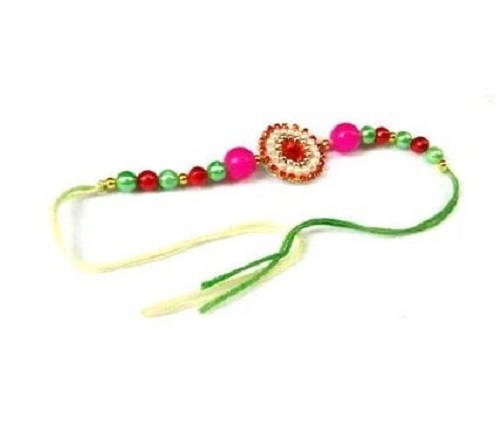 20 Cm Thread And Beads Religious Handmade Rakhi Multicolor