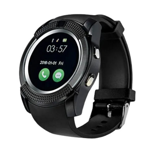 Black 240 X 240 Pixels Display Bt Version 3.0 Rubber Band Round Shape Smart Wristwatch