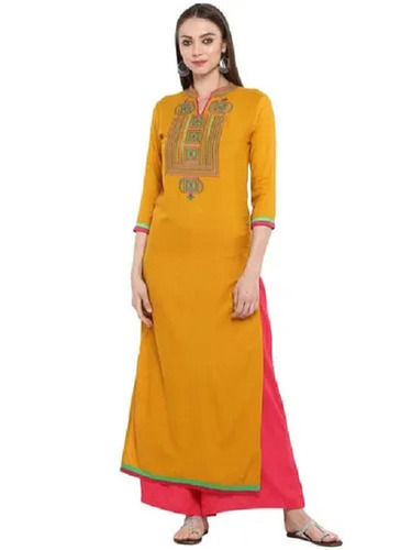 3/4th Sleeve Laces Breathable Embroidered Cotton Blend Straight Kurta