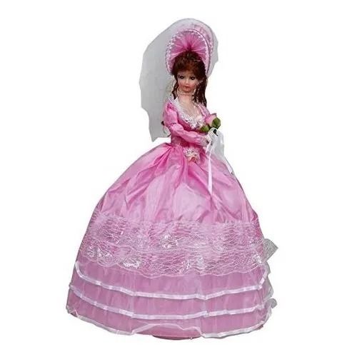 Pink 8 Inches 50 Grams Designer Cotton Gown Water Resistant Plastic Barbie Doll