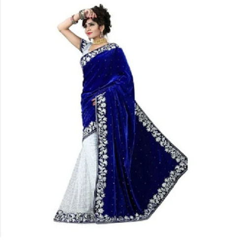 Fancy Velvet Embroidered Saree With Unstitched Blouse Piece