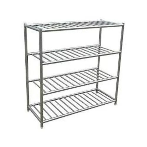 Rectangular Antique Stainless Steel Shoe Rack For Outdoor Use With Four Shelve