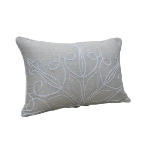 Gray Rectangular Plain Embroidered Polyester And 100% Cotton Cushion 