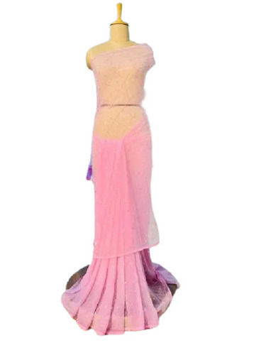 Pink Sequins Work Bollywood Style Embroidered Soft Lightweight Chiffon Designer Saree