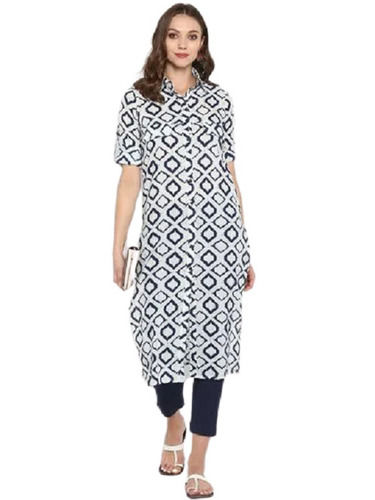 Short Sleeves Printed Casual Wear Pure Cotton Ladies Straight Kurta