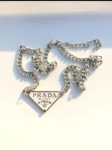 Prada Triangle Logo Pendant Necklace (Black Pendant) (STAINLESS STEEL) |  eBay
