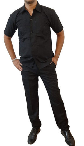 Black Skin Friendly Plain Dyed Shorts Sleeves Cotton Safari Suit For Mens