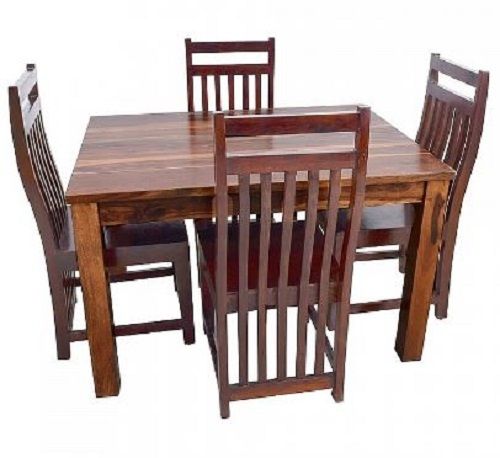 4 Seater Handmade Polished Teak Wooden Dining Table Set